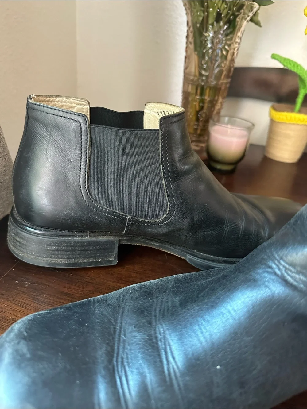 Kenneth Cole Black Leather Square-Toe Chukka Boots Made In Italy